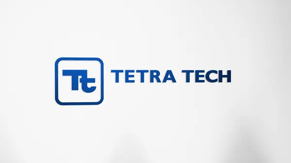 Stock image March 26th 2024, logo of Tetra Tech on a white wall in a hall building, the $TTEK brand indoor.