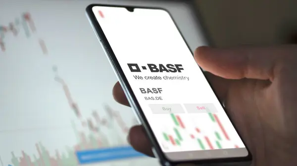 stock image 26th March 2024, Frankfurt ,Germany, investor analyzing BAS BASF, shares on a stocks exchange