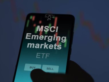 Bir yatırımcı ekrandaki Msci gelişmekte olan piyasaları inceliyor. MSCI 'nin yükselen piyasalarının fiyatlarını gösteren bir telefon