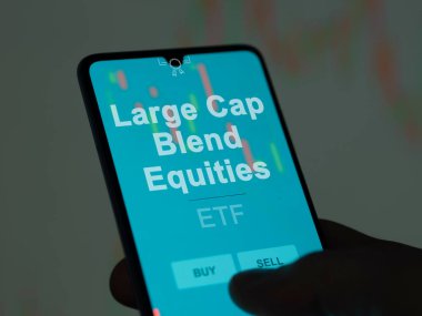 Bir yatırımcı ekrandaki büyük sermaye karışımını analiz ediyor. Büyük Cap Harmanlama Özelliklerinin fiyatlarını gösteren bir telefon
