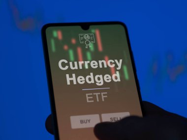 Yatırımcı, perdede serbest yatırım fonunu analiz ediyor. Para biriminin fiyatlarını gösteren bir telefon.