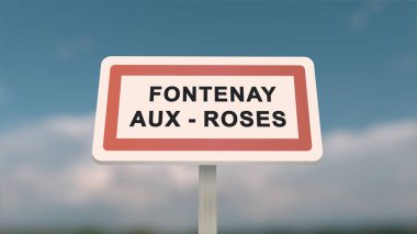 Fontenay-aux-Roses şehir simgesi. Fontenay aux Roses 'in girişi, Hauts-de-Seine, Fransa