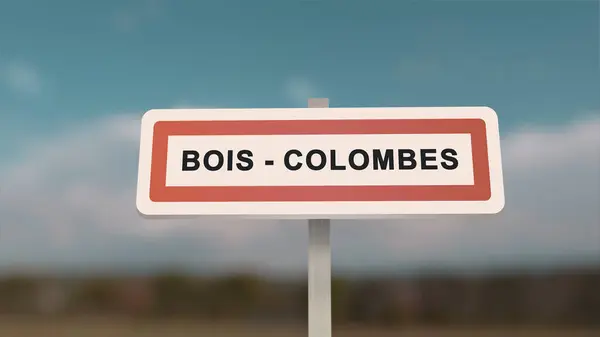 City sign of Bois-Colombes. Entrance of the town of Bois Colombes in, Hauts-de-Seine, France