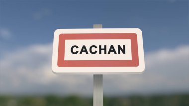Cachan 'ın şehir işareti. Cachan 'ın girişi, Val-de-Marne, Fransa