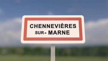 Chennevieres-sur-Marne şehir işareti. Chennevieres sur Marne 'in girişi, Val-de-Marne, Fransa