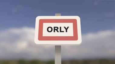 Orly 'nin şehir işareti. Orly şehrinin girişi, Val-de-Marne, Fransa