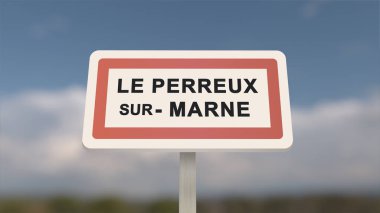 Le Perreux-sur-Marne şehir işareti. Le Perreux sur Marne 'nin girişi, Val-de-Marne, Fransa