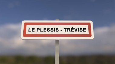 Le Plessis-Trevise şehir işareti. Le Plessis Trevise 'in girişi, Val-de-Marne, Fransa