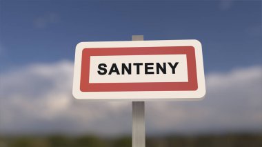 Santeny 'nin şehir işareti. Santeny 'nin girişi, Val-de-Marne, Fransa