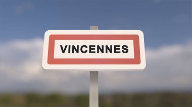 City sign of Vincennes. Entrance of the town of Vincennes in, Val-de-Marne, France clipart