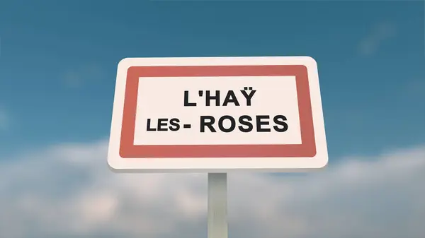City sign of L\'Hay-les-Roses. Entrance of the town of L\'Hay les Roses in, Val-de-Marne, France