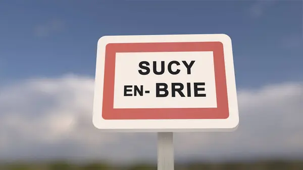 City sign of Sucy-en-Brie. Entrance of the town of Sucy en Brie in, Val-de-Marne, France