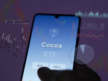 Ekranda kakao fonunu analiz eden bir yatırımcı. Kakao fiyatlarını gösteren bir telefon