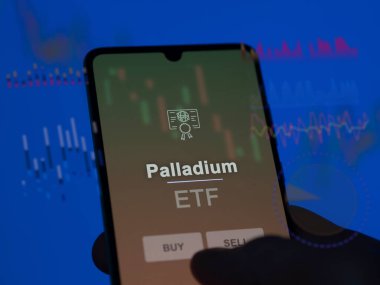 Ekrandaki paladyum etf fonunu analiz eden bir yatırımcı. Palladium 'un fiyatlarını gösteren bir telefon