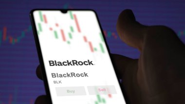 24 Nisan 2024. Bir değiş tokuş ekranındaki BlackRock logosu. BlackRock hisse senetleri, cihazda BLK $.
