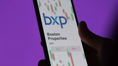 April 04th 2024. The logo of Boston Properties on the screen of an exchange. Boston Properties price stocks, $BXP on a device. clipart
