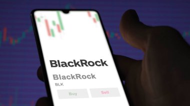 24 Nisan 2024. Bir değiş tokuş ekranındaki BlackRock logosu. BlackRock hisse senetleri, cihazda BLK $.