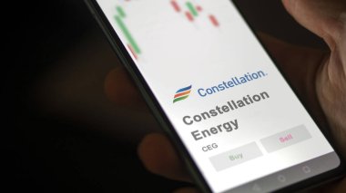 24 Nisan 2024. Takas ekranındaki Takımyıldızı Enerjisi logosu. Takımyıldız Enerji Fiyat Hisseleri, Bir aygıt üzerinde CEG $.