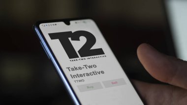 24 Nisan 2024. Bir değiş tokuş ekranında Al-İki 'nin logosu. Al-İki Etkileşimli Fiyat Hisseleri, Bir aygıt için TTWO $.