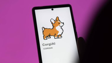 17 Nisan 2024, Şangay, Çin. CorgiAI 'nin logosunu kapatın (CORGIAI) bir takas ekranında. (CORGIAI) CorgiAI hisse senetleri, bir cihazda $CORGIAI.