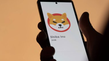 17 Nisan 2024, Şangay, Çin. Bir değiş tokuş ekranındaki Shiba Inu logosuna yaklaş. (SHIB) shiba inu fiyat hisseleri, bir aygıt üzerinde SHIB $.