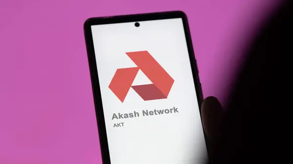 stock image April 17th 2024 , Shanghai, China. Close up on logo of (AKT) Akash Network on the screen of an exchange. (AKT) Akash Network price stocks, $AKT on a device.