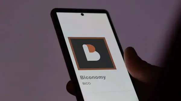 stock image April 20th 2024 , Shanghai, China. Close up on logo of (BICO) Biconomy on the screen of an exchange. (BICO) Biconomy price stocks, $BICO on a device.