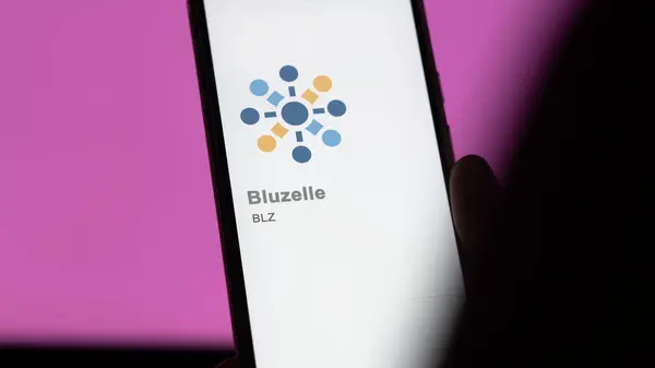 stock image April 20th 2024 , Shanghai, China. Close up on logo of (BLZ) Bluzelle on the screen of an exchange. (BLZ) Bluzelle price stocks, $BLZ on a device.