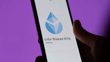 April 20th 2024 , Shanghai, China. Close up on logo of (STETH) Lido Staked ETH on the screen of an exchange. (STETH) Lido Staked ETH price stocks, $STETH on a device. clipart