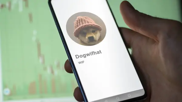 Nisan 2024 Şangay Çin Değiş Tokuş Ekranındaki Wif Köpek Şapkasının — Stok fotoğraf