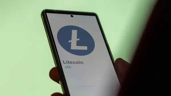 Zbliżenie Logo Ltc Litecoin Ekranie Wymiany Ltc Akcje Litecoin Cena — Zdjęcie stockowe