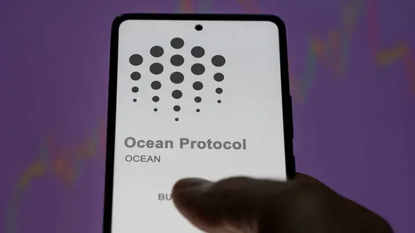 Großaufnahme Des Logos Des Ocean Ocean Protocol Auf Dem Bildschirm — Stockfoto