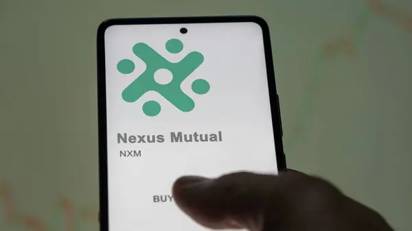 Gros Plan Sur Logo Nxm Nexus Mutual Écran Échange Nxm — Photo