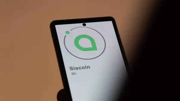 Close Logo Siacoin Screen Exchange Siacoin Price Stocks Device — Stock Photo, Image