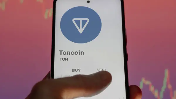 Aproape Logo Toncoin Ton Ecranul Unui Schimb Ton Toncoin Preț — Fotografie, imagine de stoc