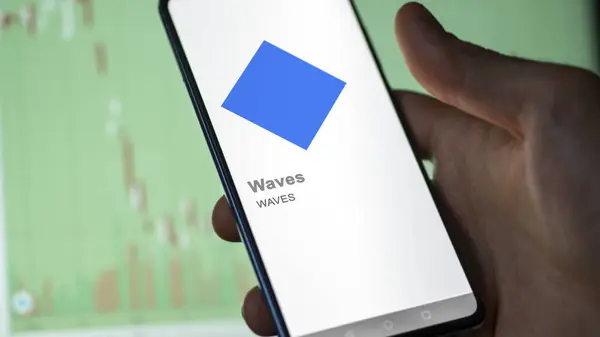 Aproape Logo Valurilor Waves Ecranul Unui Schimb Waves Valuri Acțiuni — Fotografie, imagine de stoc