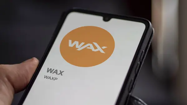 Aproape Logo Wax Waxp Ecranul Unui Schimb Waxp Wax Stocuri — Fotografie, imagine de stoc