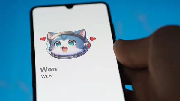 Aproape Logo Wen Wen Ecranul Unui Schimb Wen Stocuri Preț — Fotografie, imagine de stoc