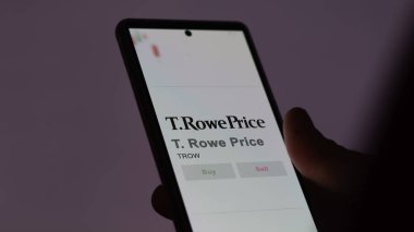 April 09th 2024 , Baltimore, Maryland. Close up on logo of T. Rowe Price on the screen of an exchange. T  Rowe Price price stocks, $TROW on a device. clipart