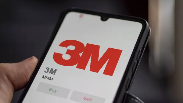 stock image April 09th 2024 , Saint Paul, Minnesota. Close up on logo of 3M on the screen of an exchange. 3M price stocks, $MMM on a device.