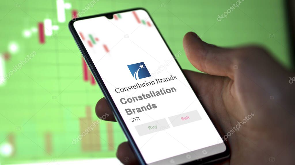 April 09th 2024 , Victor, New York. Close up on logo of Constellation Brands on the screen of an exchange. Constellation Brands price stocks, $STZ on a device.