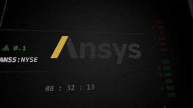 29 Nisan 2024, Canonsburg, Pennsylvania. Değiş tokuş ekranındaki Ansys logosuna yaklaş. Ansys hisse senetleri, bir cihaza ANSS $.