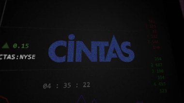 29 Nisan 2024, Mason, Ohio. Bir değiş tokuş ekranındaki Cinta logosuna yaklaş. Cintas hisse senetleri, CTAS $bir aygıt üzerinde.