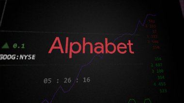 09 Nisan 2024, Mountain View, Kaliforniya. Bir değiş tokuş ekranında Alfabe A.Ş. 'nin (C sınıfı) logosunu kapatın. Alfabe Inc (C sınıfı) fiyat hisseleri, bir aygıtta $GoOG.