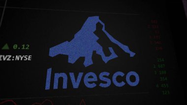 09 Nisan 2024, Atlanta, Georgia. Bir değiş tokuş ekranında Invesco 'nun logosuna yaklaş. Invesco hisse senetleri, IVZ $bir aygıt üzerinde.