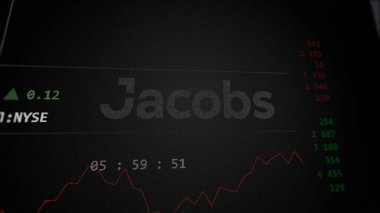 09 Nisan 2024, Dallas, Teksas. Takas ekranındaki Jacobs Solutions logosuna yaklaş. Jacobs Çözümleri hisse senetleri, bir aygıt için J $.