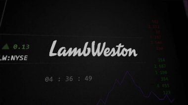 09 Nisan 2024, Eagle, Idaho. Lamb Weston 'ın logosuna bir değiş tokuş ekranında yaklaş. Lamb Weston hisse senetleri, bir cihaz için LW $.