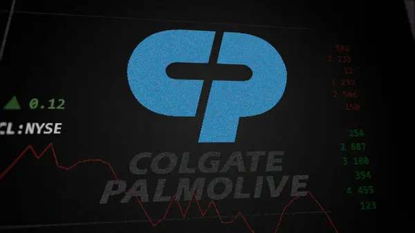 stock image April 09th 2024 , New York City, New York. Close up on logo of Colgate-Palmolive on the screen of an exchange. Colgate-Palmolive price stocks, $CL on a device.