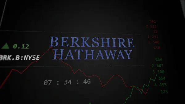 stock image April 09th 2024 , Omaha, Nebraska. Close up on logo of Berkshire Hathaway on the screen of an exchange. Berkshire Hathaway price stocks, $BRK.B on a device.