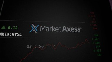 09 Nisan 2024, New York, New York. Bir değiş tokuş ekranındaki MarketAxess logosuna yaklaş. MarketAxess hisse senetleri, bir cihaza $MKTX.